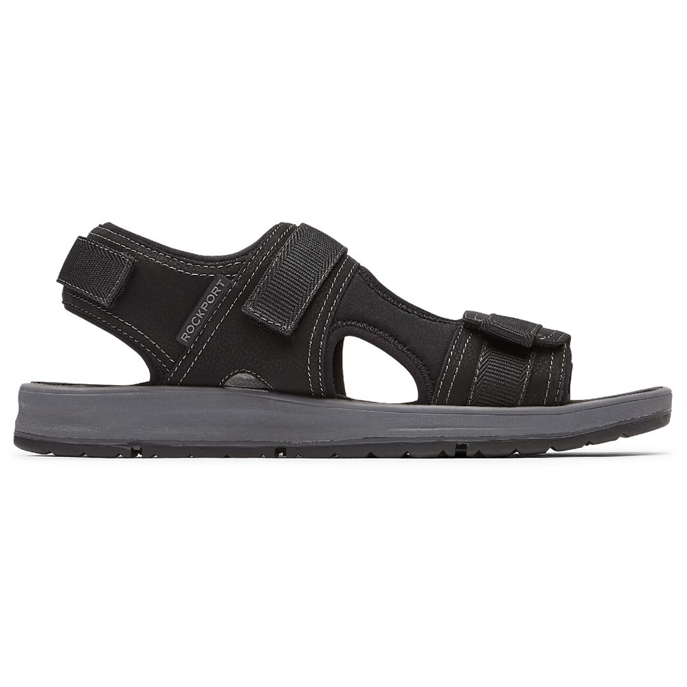 Rockport Lucky Bay Sport 3 Strap - Mens Sandals - Black - NZ (HZP-367590)